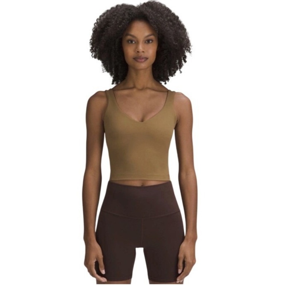 Lululemon Align Tank Top Women 2 Artifact Brown Nulu Allspice Cropped V-Neck Bra
